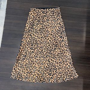 Leopard print silk slip skirt